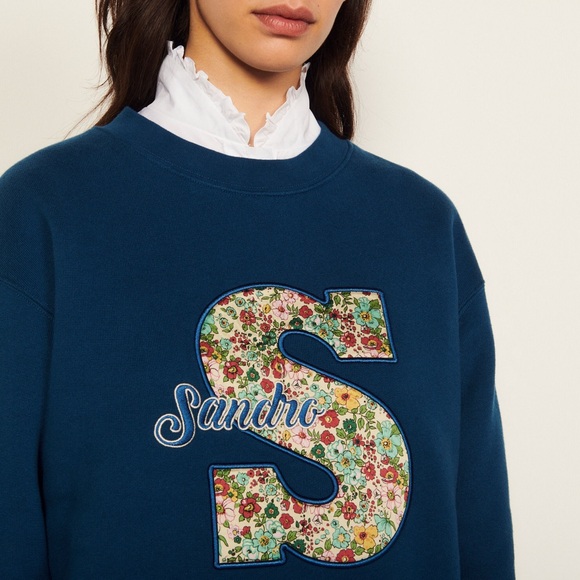 Sandro Classic Embroidered Crewneck Sweatshirt Women’s Size 1 (Small) in Blue - Picture 10 of 10